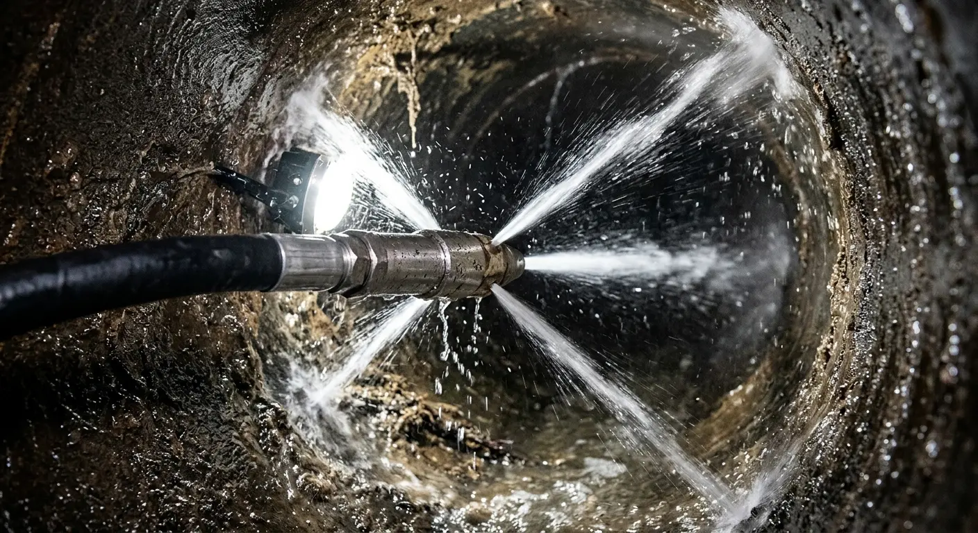 High-pressure hydro jetting nozzle cleaning sewer pipe for Trenchless Sewer Repair in Busti